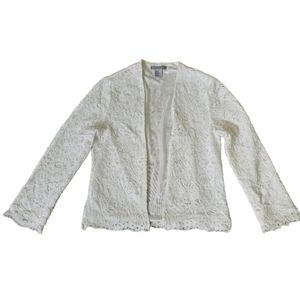 H&M White Lace Blazer Cardigan Open Front XS